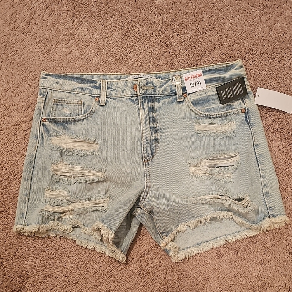 Celebrity Pink Blue Distressed Jean Shorts